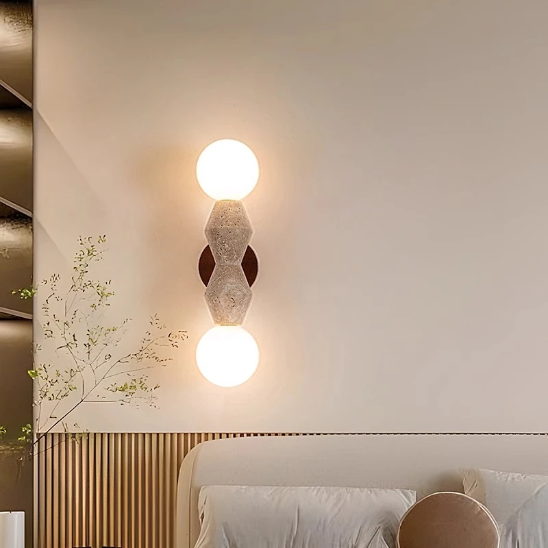 Retro Wabi-Sabi Japanse LED travertijn licht travertijn marmer voor slaapkamer woonkamer eetkamer hal trap decor wandlamp
