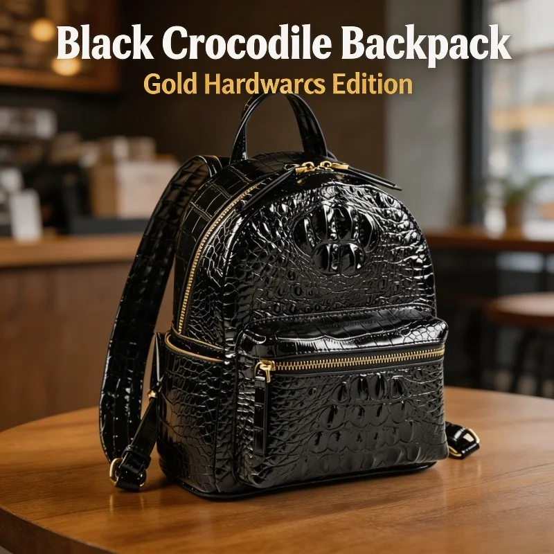 women-crocodile-embossed-backpack-faux-leather-glossy-surface-gold-zipper-hardware-casual-daily-travel-rucksack