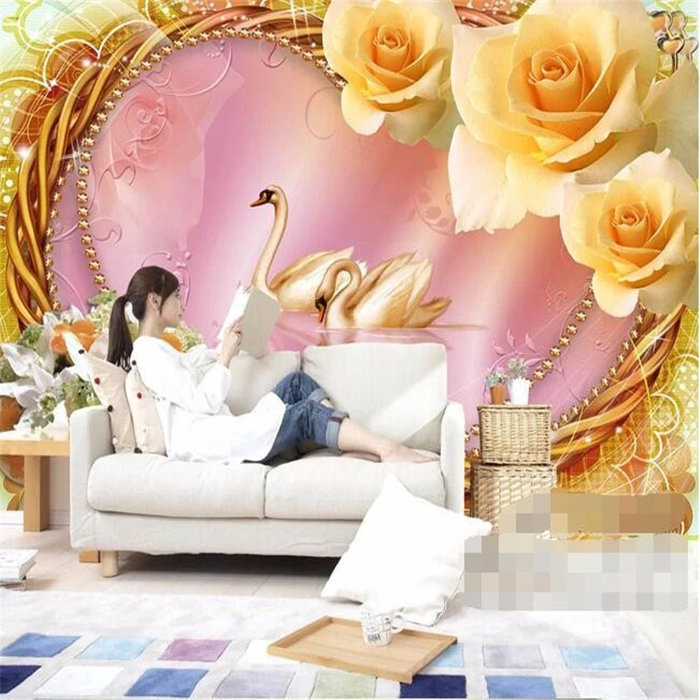 custom papel de parede 3d room wallpaper for walls 3 d swan love rose setting 3d wall mural wallpaper wall papers home decor