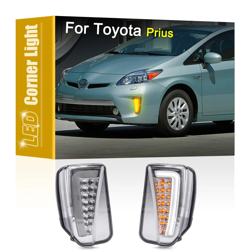 

2Pcs Clear Lens Front LED Corner Lamp Assembly Turn Signal With DRL Position Light For Toyota Prius Hybrid LCI (XW30) 2012-2014