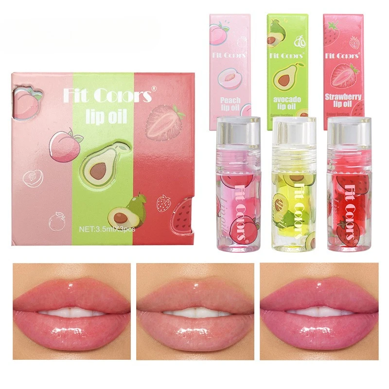 3-delige Fruit Lip Oil Set Hydraterende Glans Waterlight Shine Transparante Afwerking Niet-kleverige formule voor dagelijkse lipverzorging Koreaans