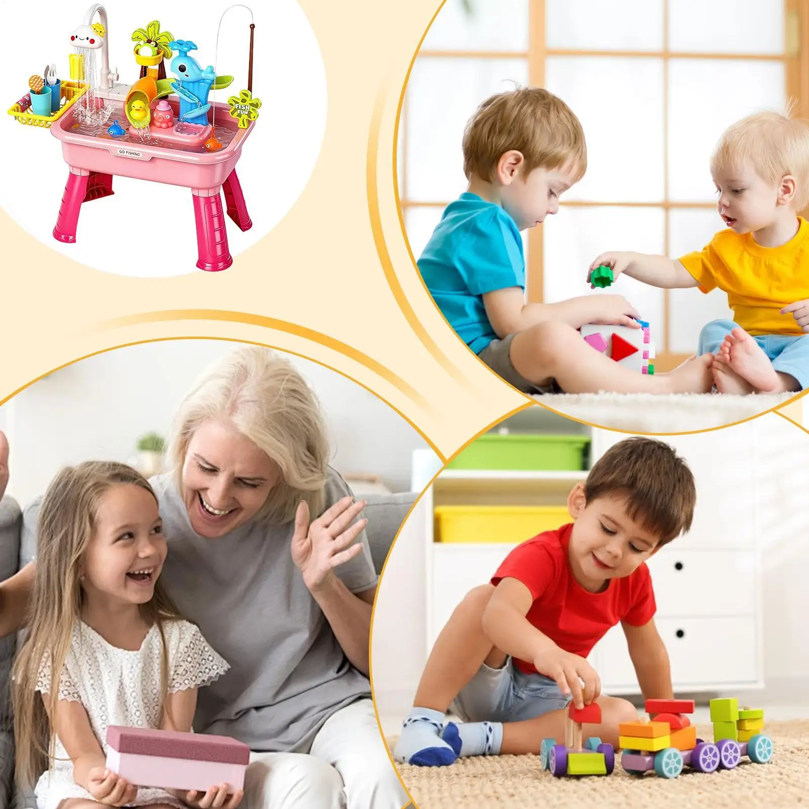 Kids Electric Play Sink with Running Water, Battery Operated Kitchen Role-Play Set, Water Table Toy for Outdoor Backyard &Travel