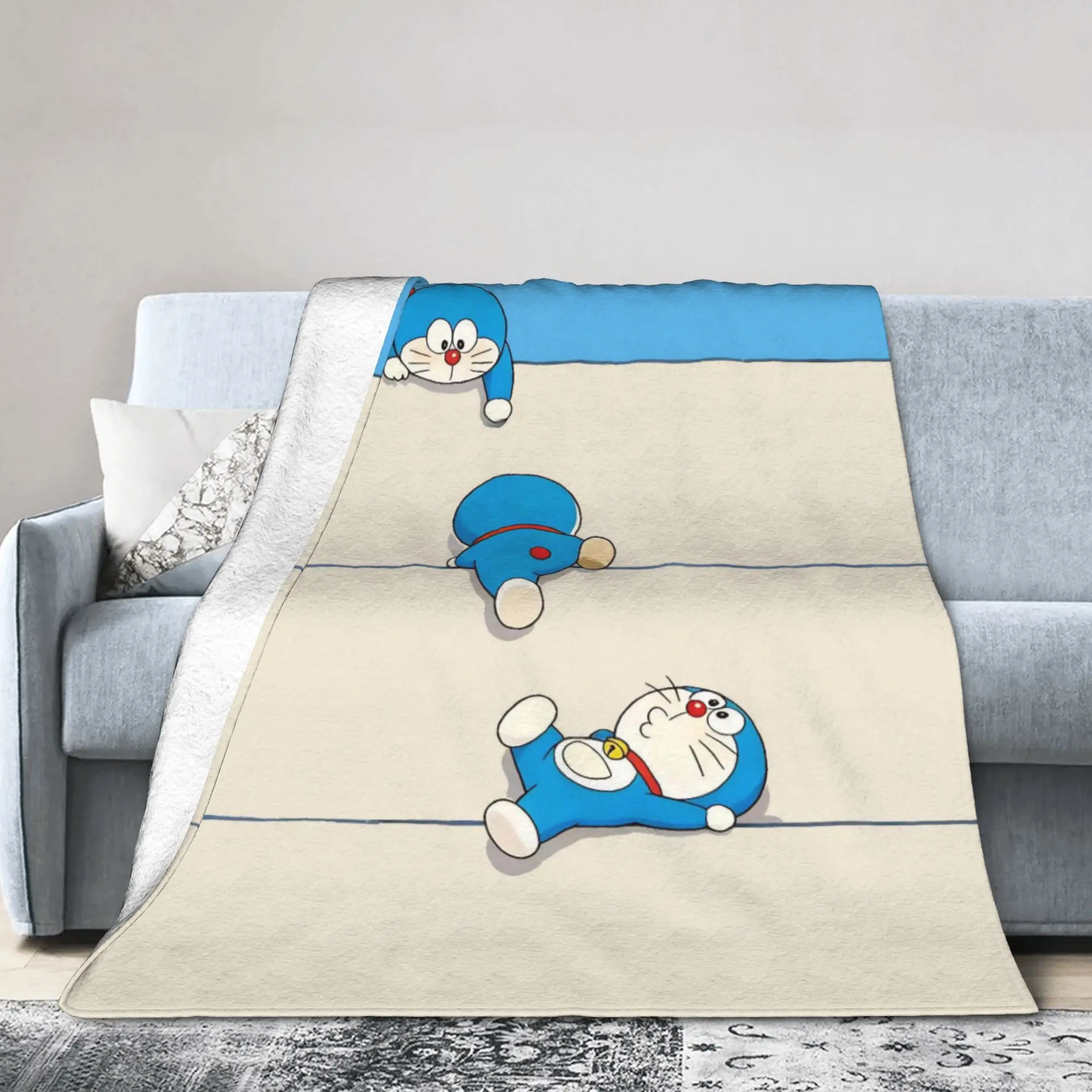 D-Doraemons Anime Cat Blankets  Flannel Novelty Warm Throw Blankets for Bedding Lounge All Season