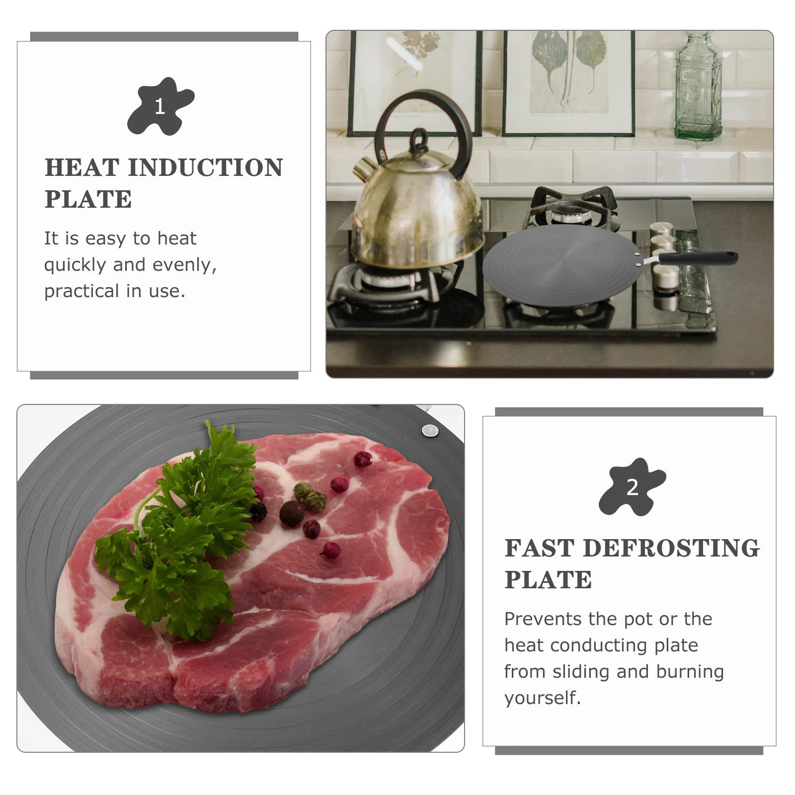 

1 pc Heat Converter Disk With Handle Black For Gas Stove Induction Cooker Fast Defrosting Tray Nonslip Thawing Plate Cookware