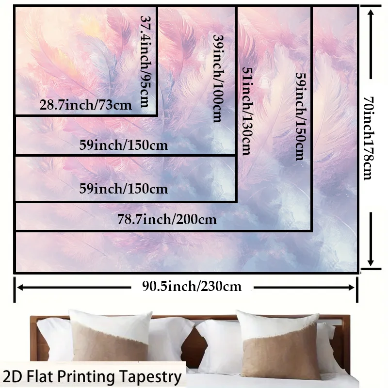 Abstract Watercolor Feather Tapestry Wall Hanging Boho Style Pink Purple Yellow Art Print Decor Canvas for Living Room Bedroom H