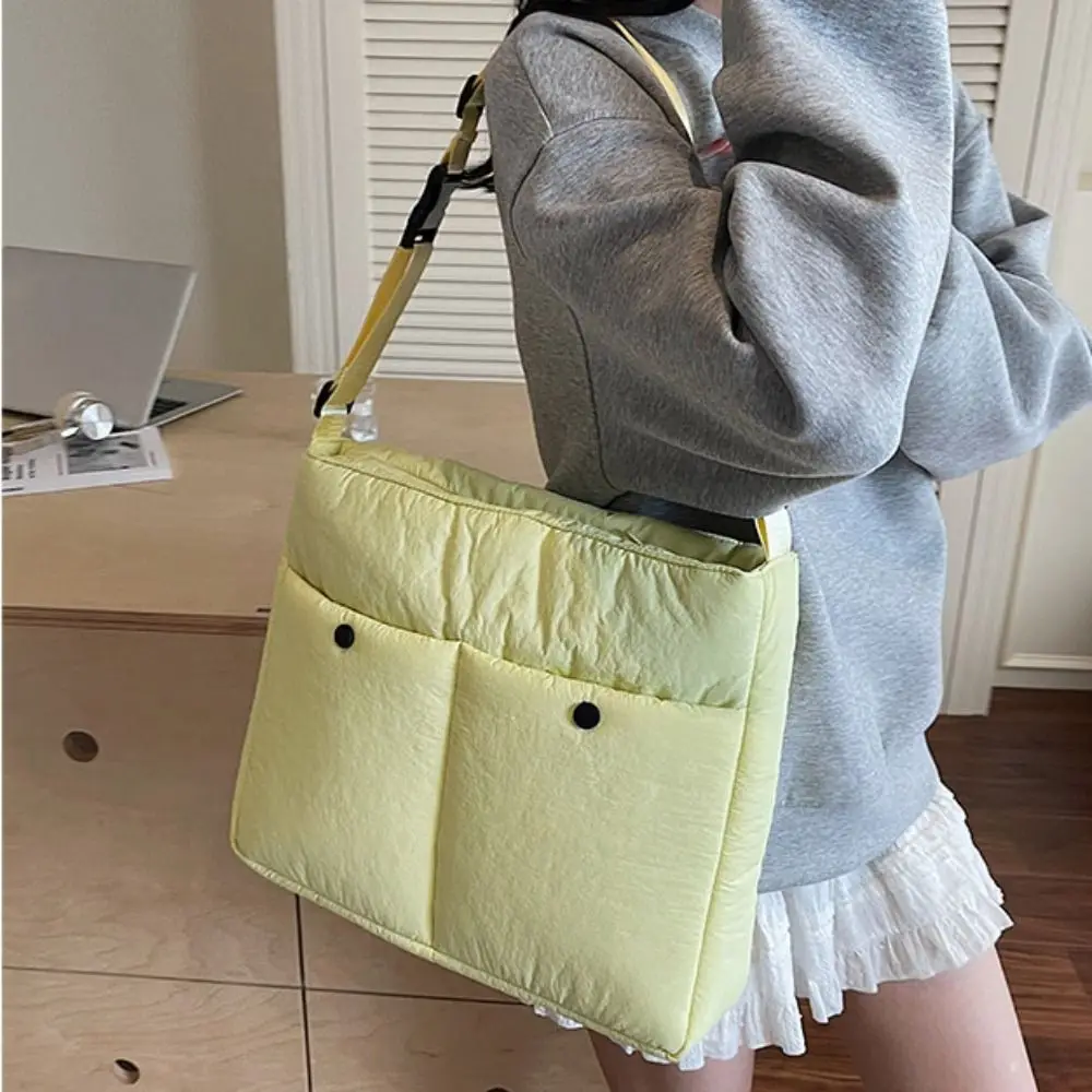 

Cute Down Space Cotton Crossbody Bag Large Capacity Solid Color Korean Shoulder Bag Square Bag Tote Bag Laptop Bag Girls