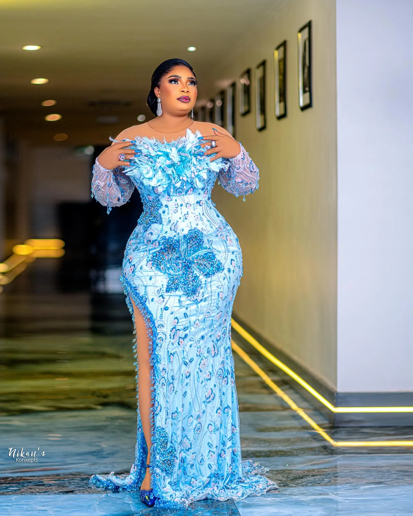 

Sky Blue Plus Size Mermaid 2025 Prom Dresses Rhinestones Feather High Split Evening Formal Party Birthday Gowns Dresses ZJ2645