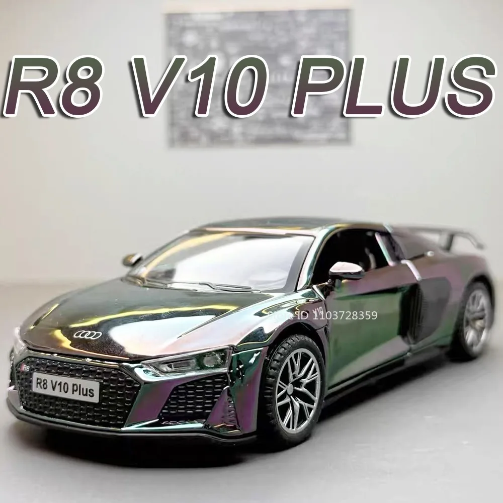 1:32 r8 v10 plus 300sl modelo de carros de brinquedo liga diecast portas abertas puxar para trás som luz modelos de veículos em miniatura para meninos presentes