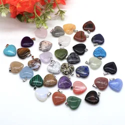 10PC/Set Natural Agate Turquoises Quartz Heart Shape Pendant Crystal Amethyst Healing Gemstone Necklace Women Charm Jewelry 16mm