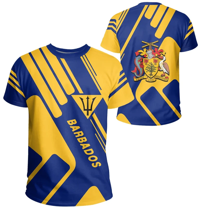 3D Printing Barbados National Flag Map T Shirt Barbados Coat Of Arms Graphic Tee Shirts Fashion Streetwear Short Sleeves Clothes