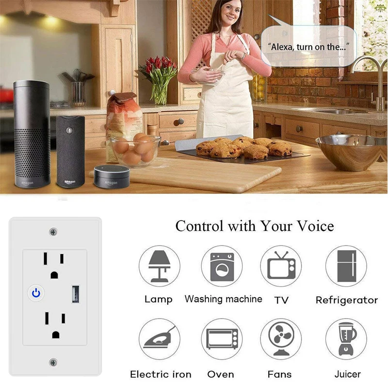 TYSH Tuya Smart Touch Electrical Switch Socket Us Standard Socket 2 Outlet Usb Tuya Smart Life App Wifi Wall Socket