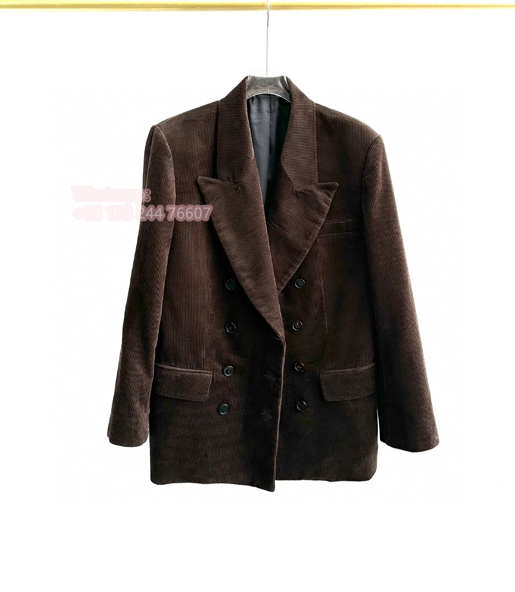 Kh@a*ite Women Winter Jacket Corduroy Coat Blazer Dark Brown Turn-Down Collar Full Sleeve Classic Vintage Trench Warm