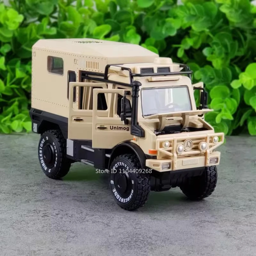 Unimog – modèle de voiture jouet Land Rover Defender, échelle 1:28, pneu en caoutchouc, alliage moulé sous pression, son léger, véhicule tout-terrain, jouet pour enfant