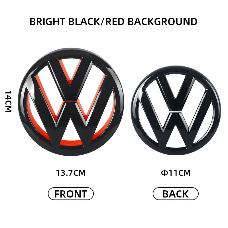 Black Red ABS  Car Front Radiator Grille Emblem 137MM+Rear Trunk Lid Badge 110MM Auto Emblem For Volkswagen VW Golf 6 2010-2013