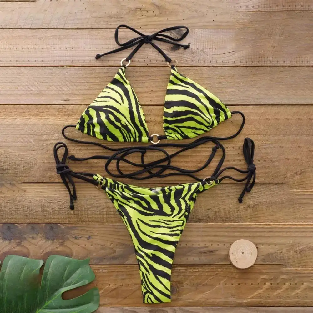 2Pcs/Set Prints, three points, bikini sets, lace-up halters, low-rise briefs, swimsuit two-piece sets.