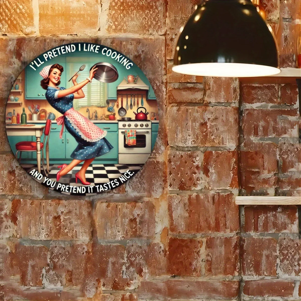 7.8 × 7.8 بوصة (20 × 20 سم) لافتة معدنية مستديرة مطبوعة مسطحة ثنائية الأبعاد - قواعد المطبخ - ديكور فني جداري من الحديد المطاوع العتيق للمنزل، R #5