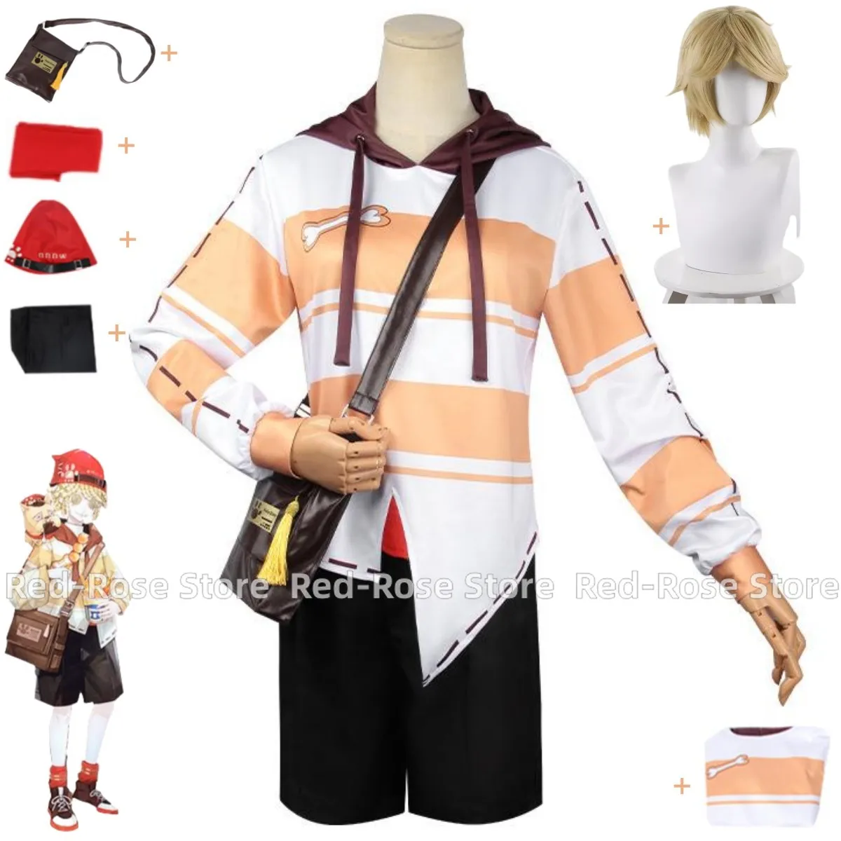 Anime Spiel Identität ⅴ Victor Grantz Postbote Cosplay Kostüm Streifen Pullover lang ärmel ige T-Shirt Tasche Perücke Mann Halloween Anzug