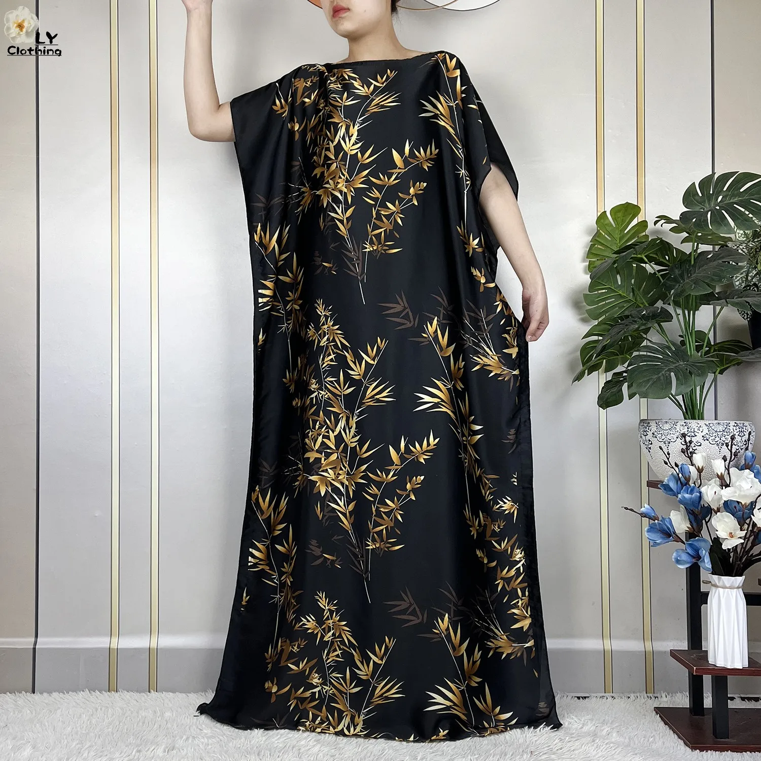 2024 أحدث دبي الإسلام للنساء طباعة فستان أنيق فضفاض عباية أفريقية ماكسي الصيف قصيرة الأكمام الحرير لينة فستان الحفلات سيدة #6