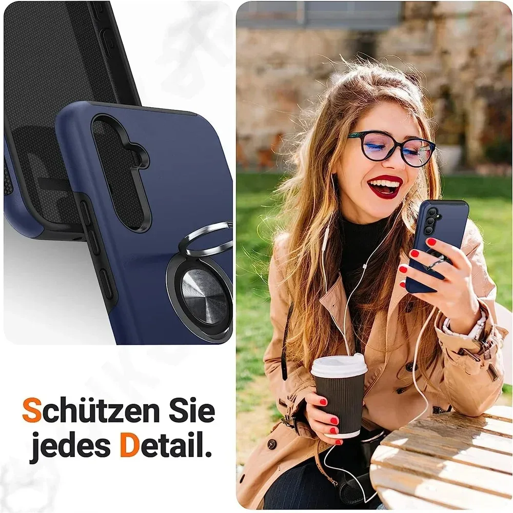 Case For Samsung Galaxy S24 S23 S22 S21 Ultra Plus A54 A34 A14 Degree Armor Bumper Shockproof  Metal Ring Hard PC Silicone Cover