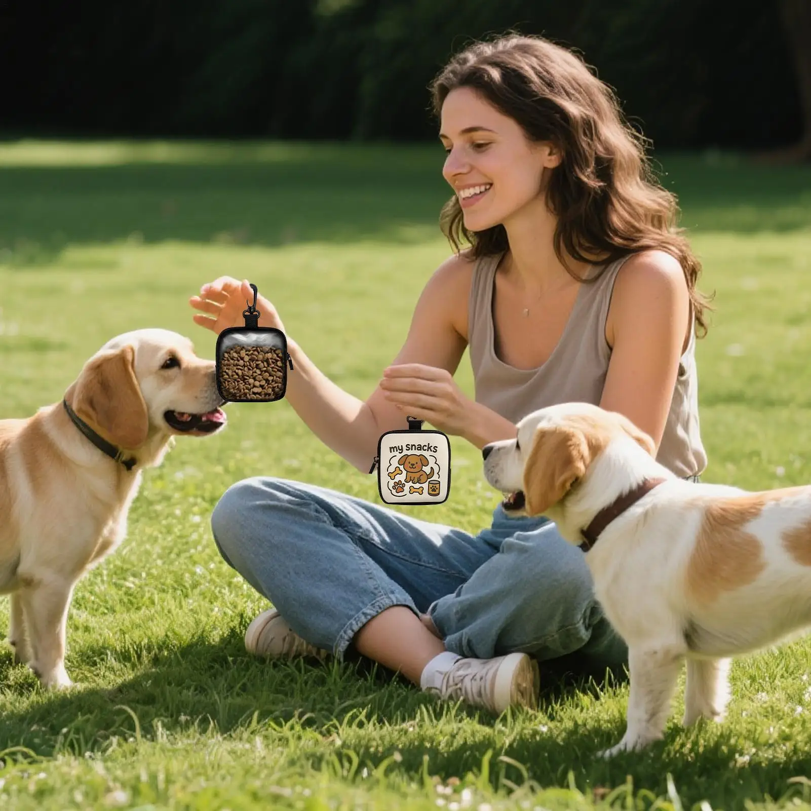 Portable Canvas Dog Treat Pouch PVC Semi-transparent Food Storage Dispenser Multi-Purpose Pet Reward Bags Outdoor Walking
