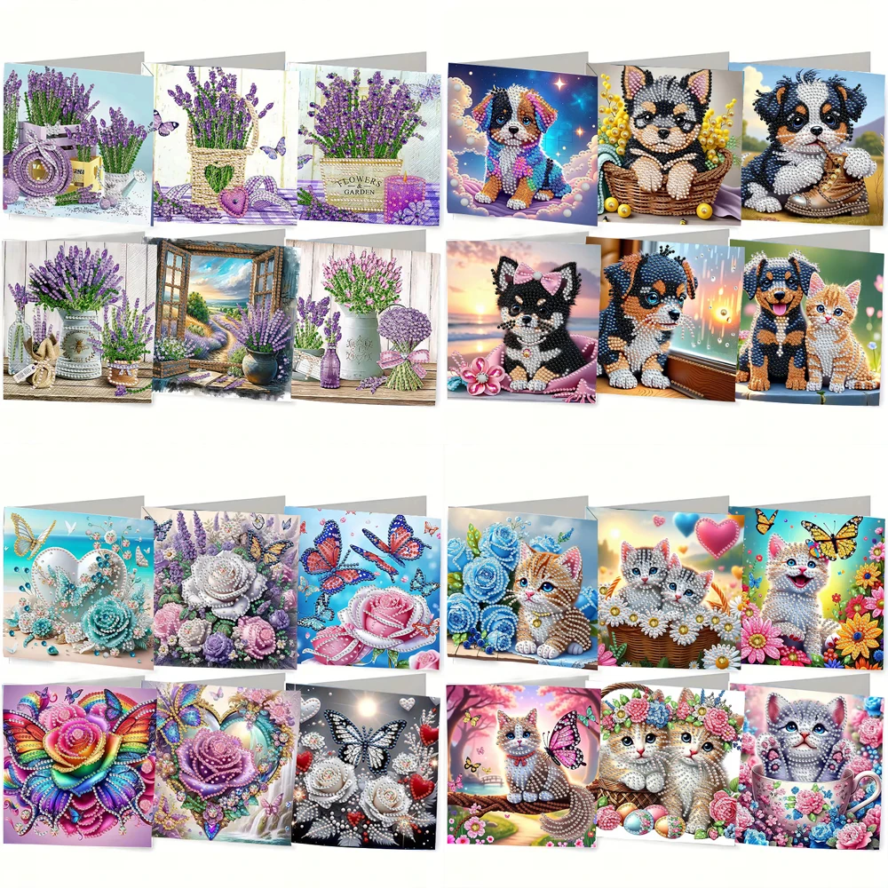6-teiliges DIY Diamant-Malerei-Set Geburtstagskarten-Set, Einzigartiges Blumenmuster-Design, Strass-Diamant-Malerei Kunst-Mosaik-Set