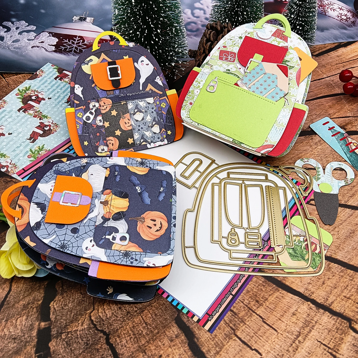 Rucksack-Album, Schultasche, Metallschneiden, gestanzt, goldene Stirbt für Geschenk, Papier, Handwerk, handgefertigte Kartenherstellung, DIY-Grußkarten