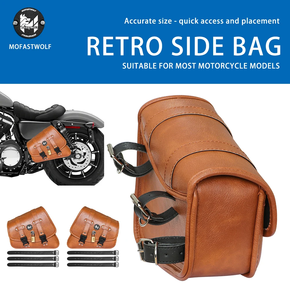 Motorcycle Retro Leather Saddlebag Swingarm Solo Bag For Harley XL Dyna Softail Scout Sixty Bobber R nineT