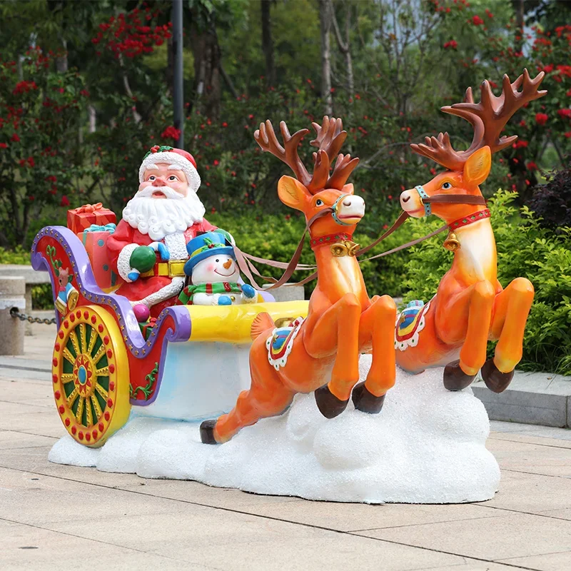 outdoor fiberglass Santa sculpture Christmas tree cartoon snowman candy gift box ornament