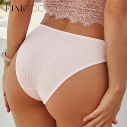 FINETOO Cotton Panties Women Solid Color Underpants M-XL Soft Briefs Girls Striped Underwear Comfortable Panties Female Lingerie