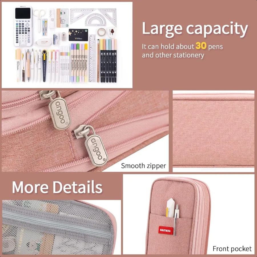 مقلمة ذات سعة كبيرة وحقيبة أقلام رصاص كبيرة وحقيبة أقلام قرطاسية للفتيات المراهقات باللون الوردي العميق
