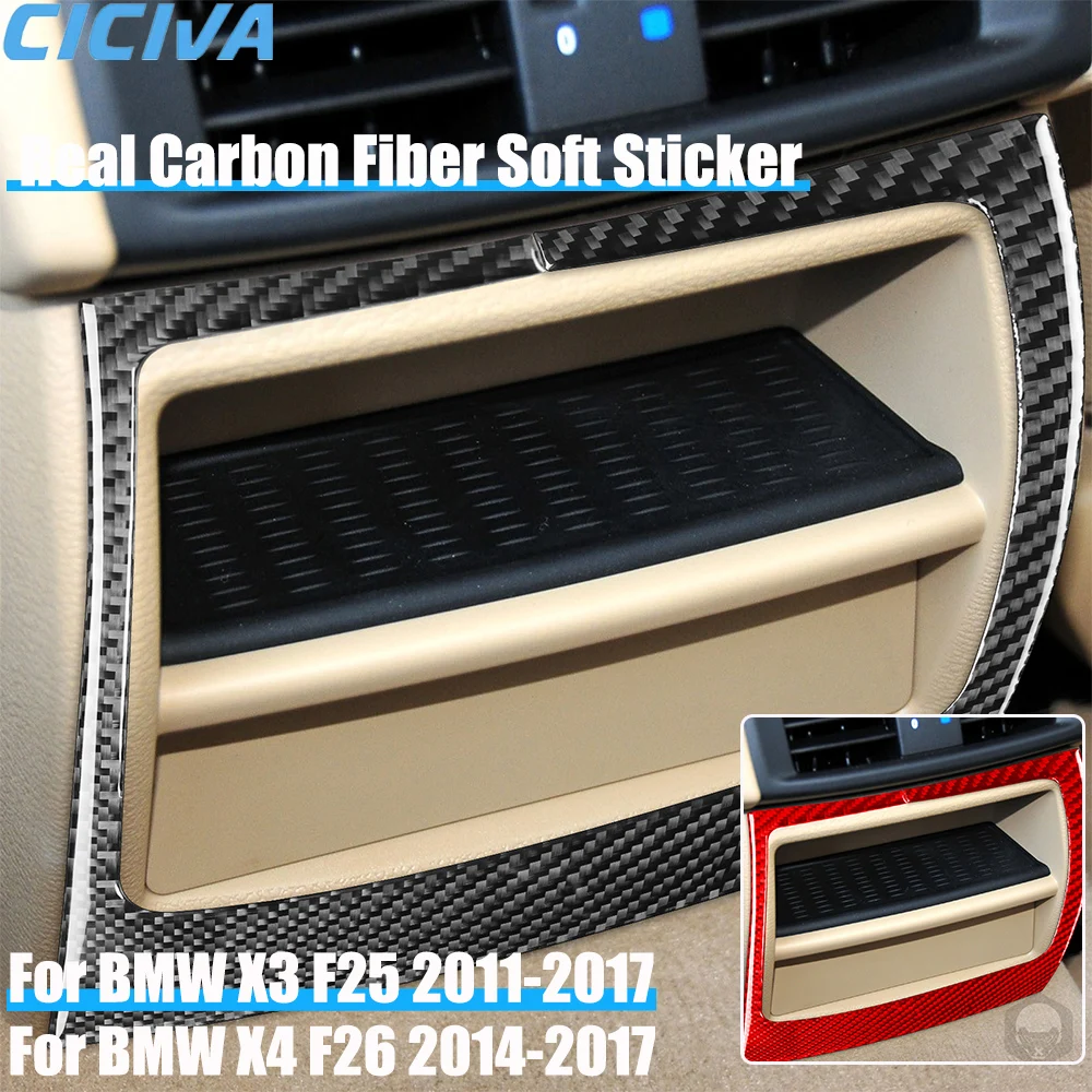 

Real Carbon Fiber Car Accessories Rear Center Air Vent Control Trim Cover Soft Sticker For BMW X3 F25 2011-2017 X4 F26 2014-2017