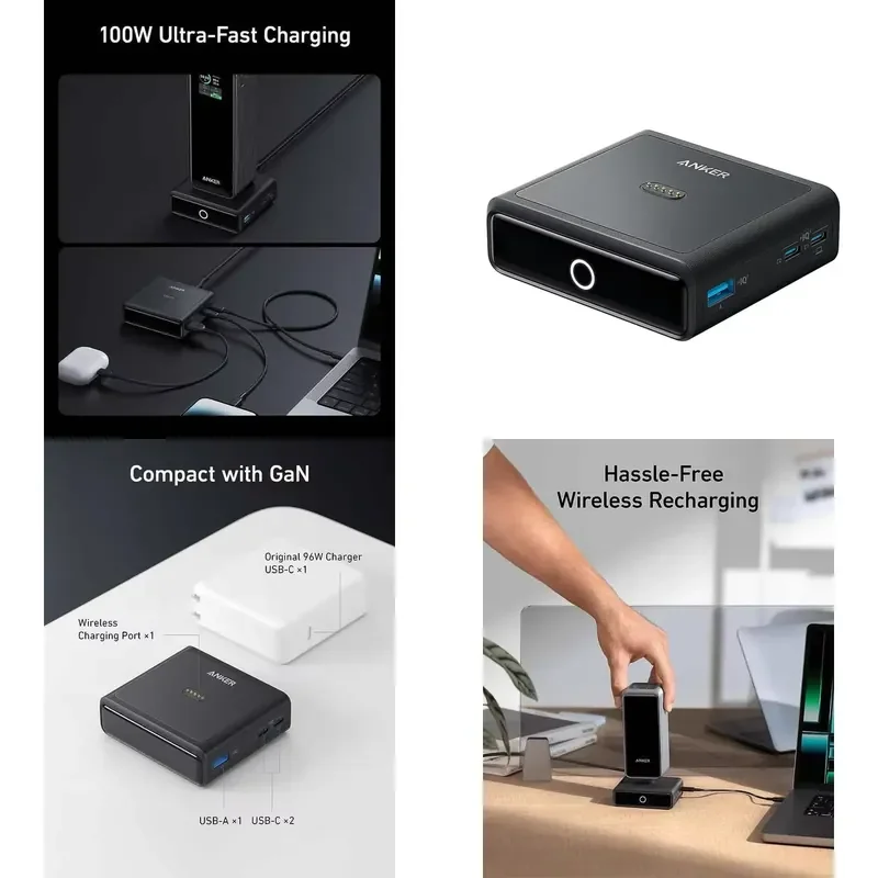 Anker 100W Fast Charging Base 4-Port USB C Hub Compatible with 15 A1902 Prime Power Bank Charging Stand for Multiple Devices