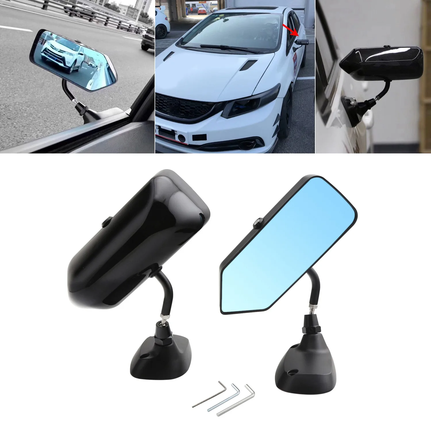 F1 Racing Car Drift Side Rearview Mirror with Anti-Glare Blue Mirror Surface