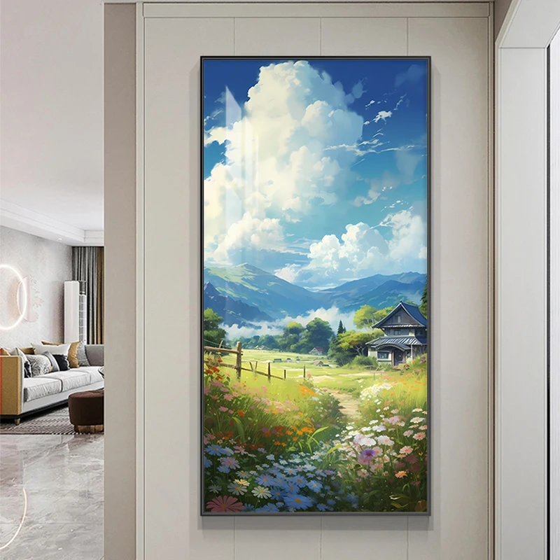 Led Light Belt Entrance Decoration Painting Hand Sea View Oil Painting Corridor Landscape Mural Modern And Simple Wall Lamps