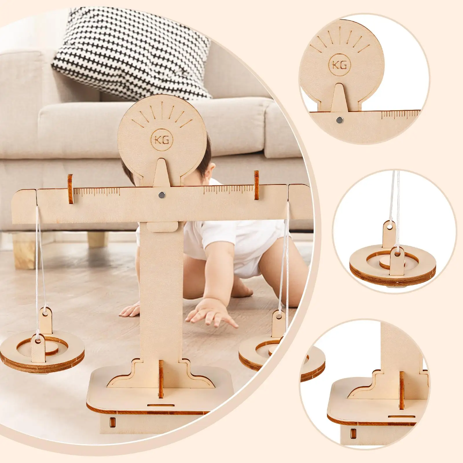 Drewniana waga balansująca dla dzieci, zestaw do samodzielnego montażu, edukacyjny zestaw do nauki matematyki i wczesnych zajęć naukowych.
