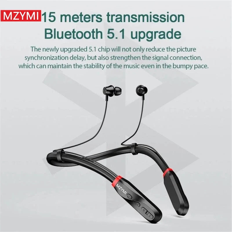 MZYMI 200 Hour Play Neckband Bluetooth5.1 Earphone I35 Wireless Earbuds Stereo Waterproof Headphones with Microphone