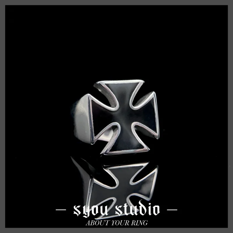 Classic Black Cross Stainless Steel Rings Geometric Biker Rock Punk Mens Gift Fashion Ring Band Jewelry Metal Unique Wholesale