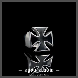 Classic Black Cross Stainless Steel Rings Geometric Biker Rock Punk Mens Gift Fashion Ring Band Jewelry Metal Unique Wholesale