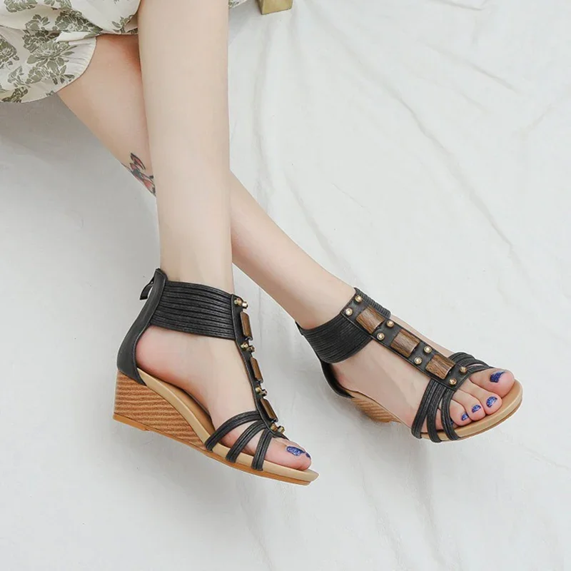 2024 Summer Women 1.5cm Platform 5cm High Heels Sandals Lady Wedges Sexy Sweet Holiday Shoes Female Casual Beach Outside Shoes