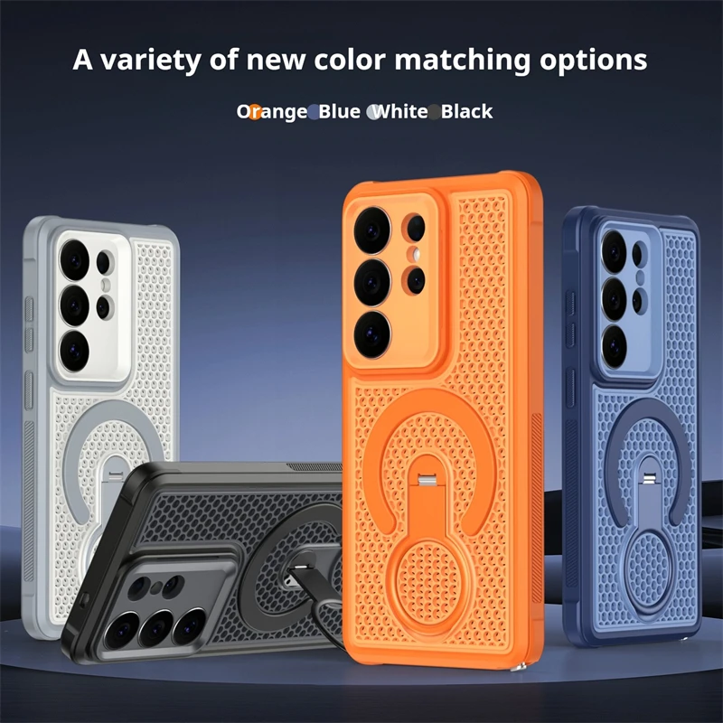 360° Ring Bracket Heat Dissipation Breathable for Magsafe Magnetic Case for Samsung Galaxy S26 Ultra S25 Plus Shockproof Cover