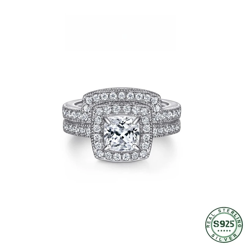 Hot selling 100% s925 silver ring high-end combination ring set, diamond arranged zircon diamond ring, wedding jewelry
