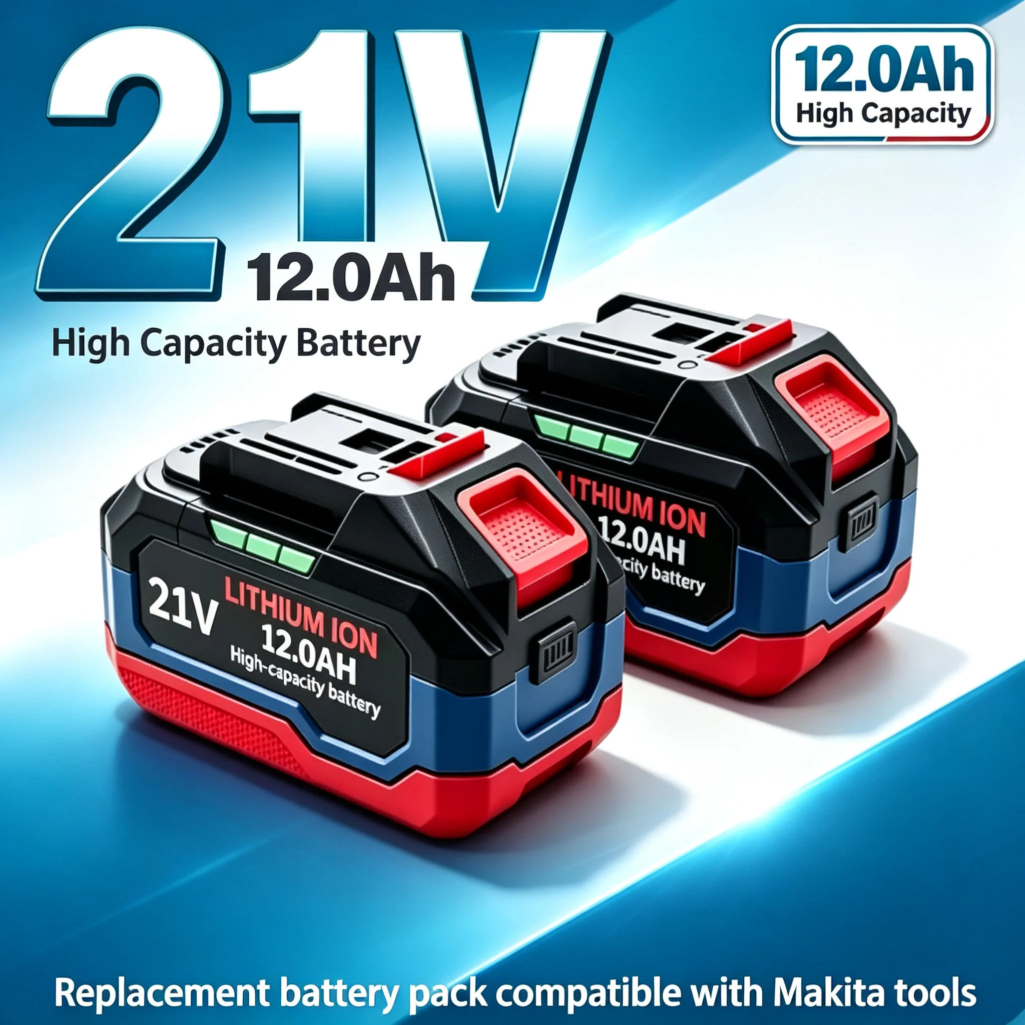 New 21V 6.0Ah/9.0Ah/12.0Ah Rechargeable Battery Compatible with Makita DGA404 DTW700 DHR202 DJV182 DDF487 Power Tools