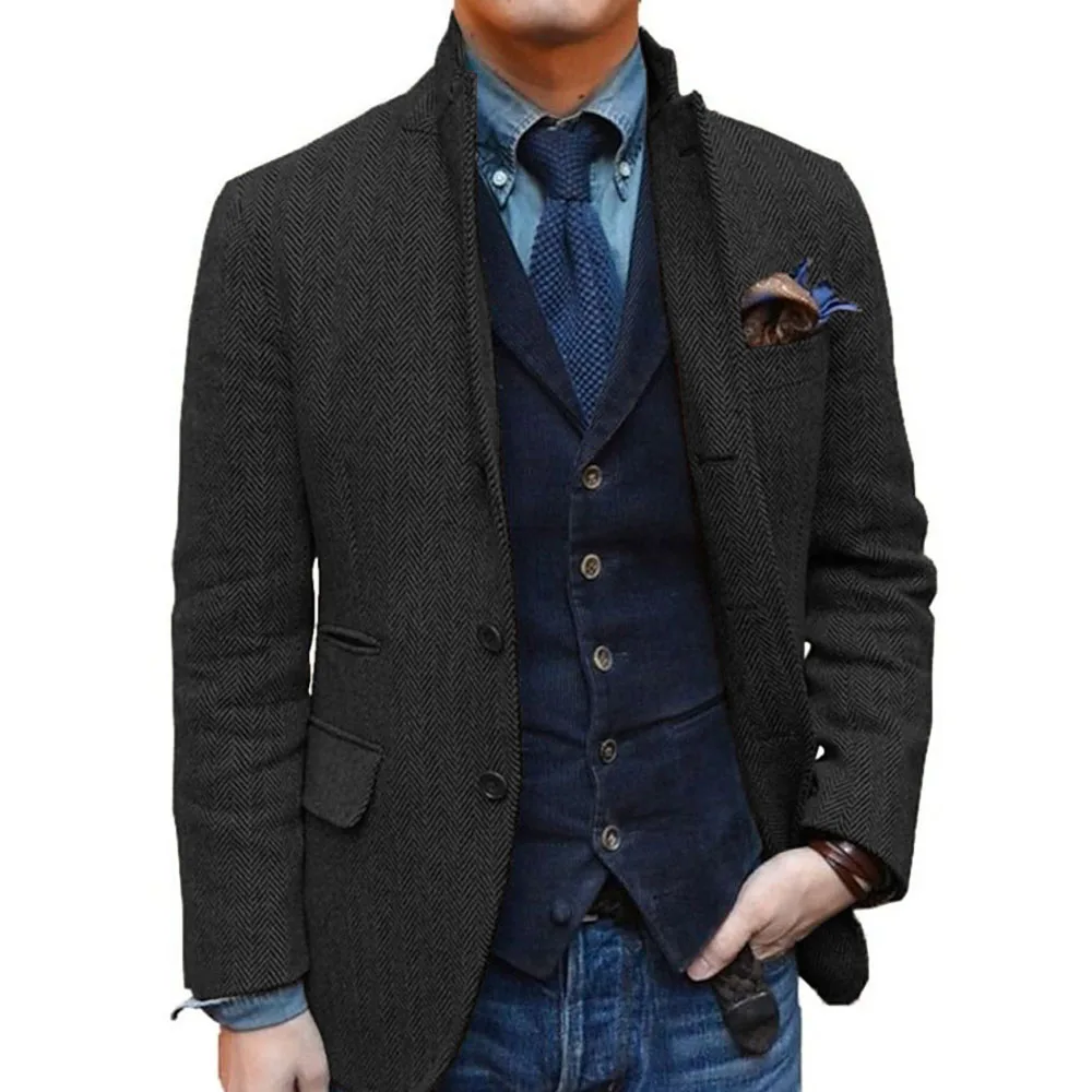 Men's Jackets Men's Herringbone Blazer Slim Single Breasted Elegant Fashion Jacket Casual Fashion Commuting Wear Clothes Coat