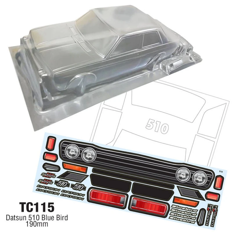 TC115 1/10 Datsun 510 On-Road Body Car Shell 190mm W/Light Buckle and Decal for RC Drift Chassis Tamiya Kyosho Yokomo 3Racing