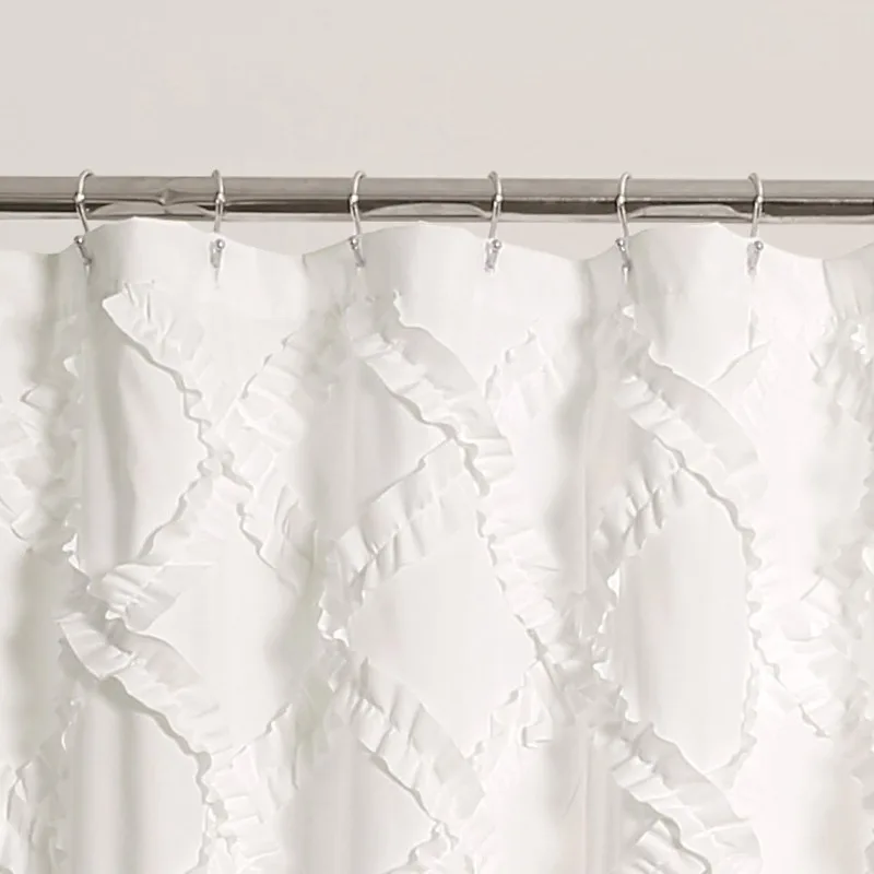 Ruffle Diamond Shower Curtain | Textured Vintage Chic Farmhouse Style Design, 72” x 72”