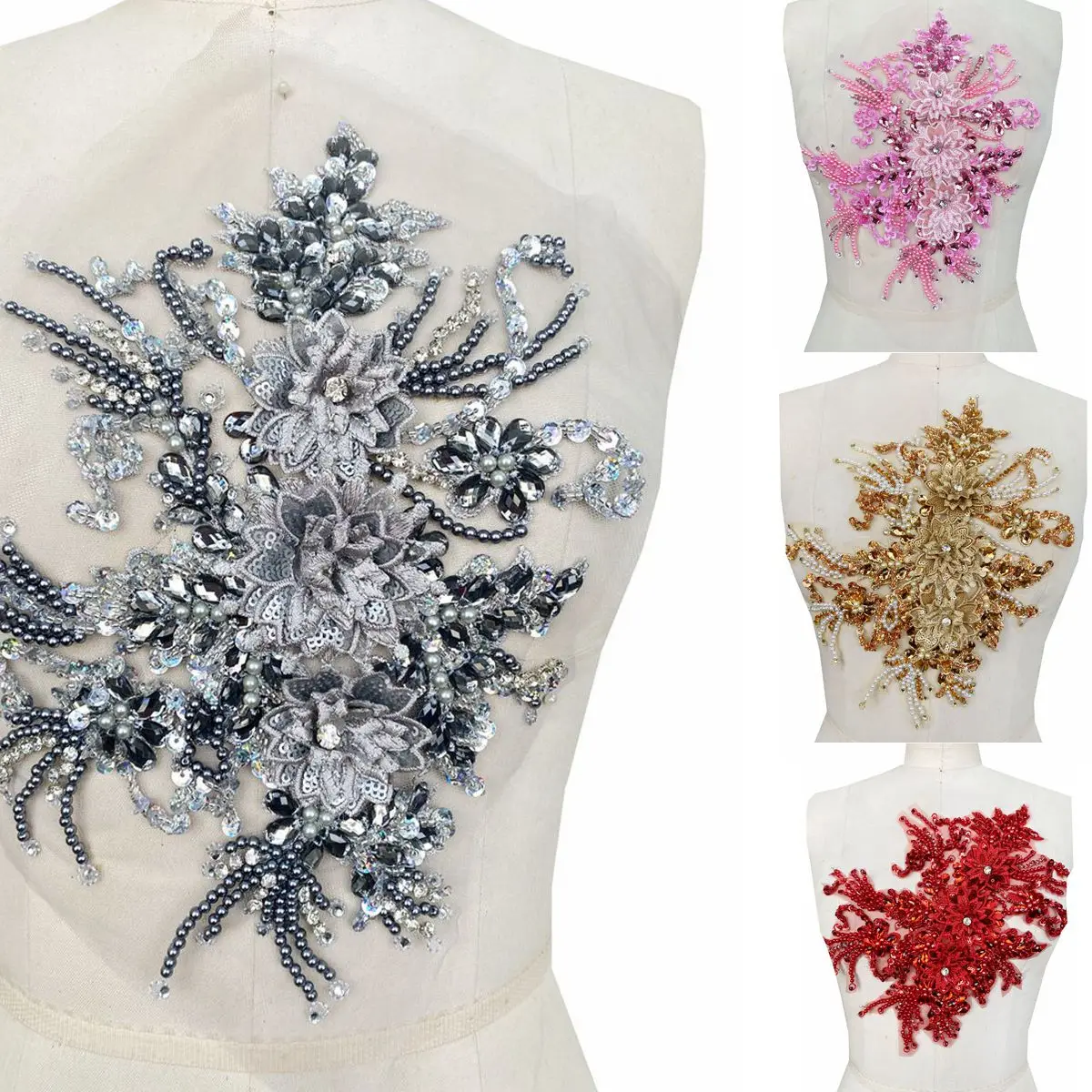 

5 цветов, роскошные 3D цветы, бисер, кристалл, форма короны, украшение для одежды, ручная работа, бриллиантовый бюст, ткань для вечернего платья