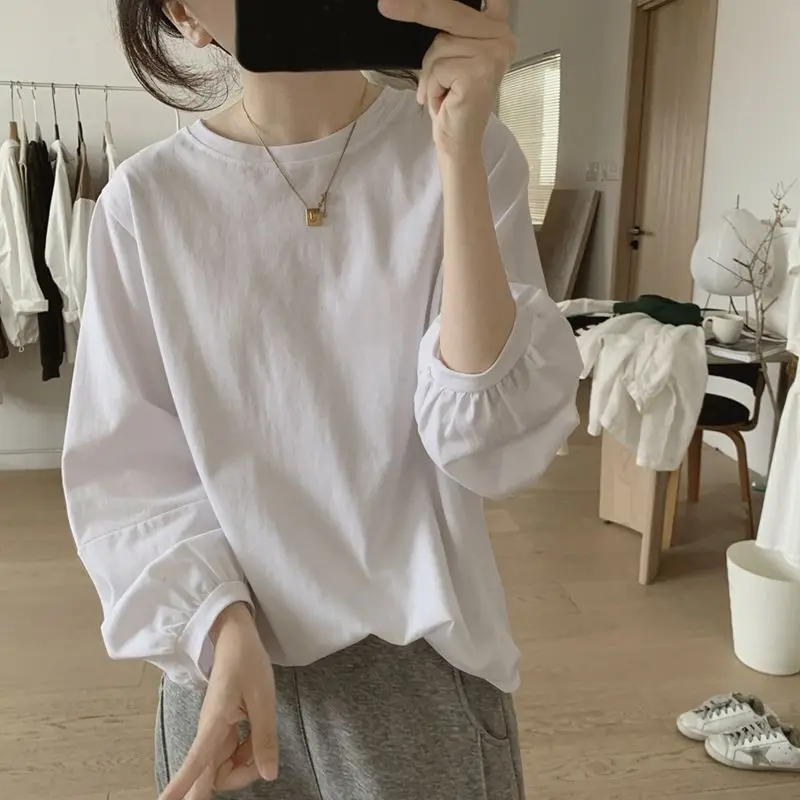 

Summer Lady Long Sleeve Round Neck T-shirt Large Size Leisure Sports Tops Streetwear Fashion Vintage O-neck Friend Tops A154