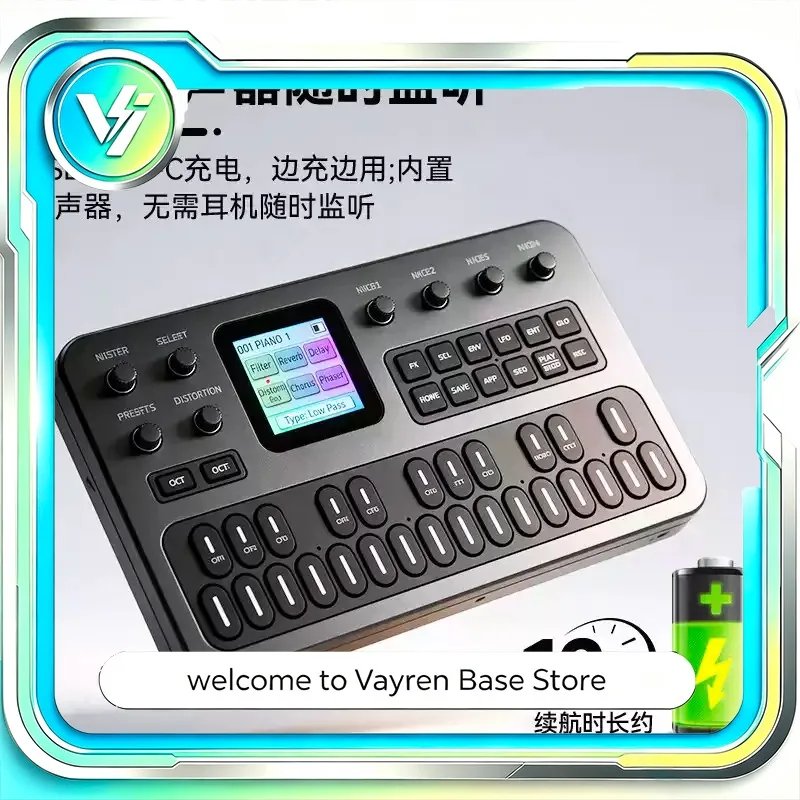 M-Vave pour pédale d'effets portable Fm-1, synthétiseur Bluetooth, 32 algorithmes, 128 préréglages, haut-parleur intégré pour la production musicale de guitare.