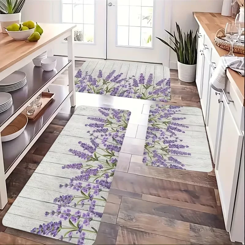 Weiche, rutschfeste, waschbare Küchenmatte und Bodenmatte mit Lavendelblumen, Polyester, Küchenbodenmatte, Küchenmack
