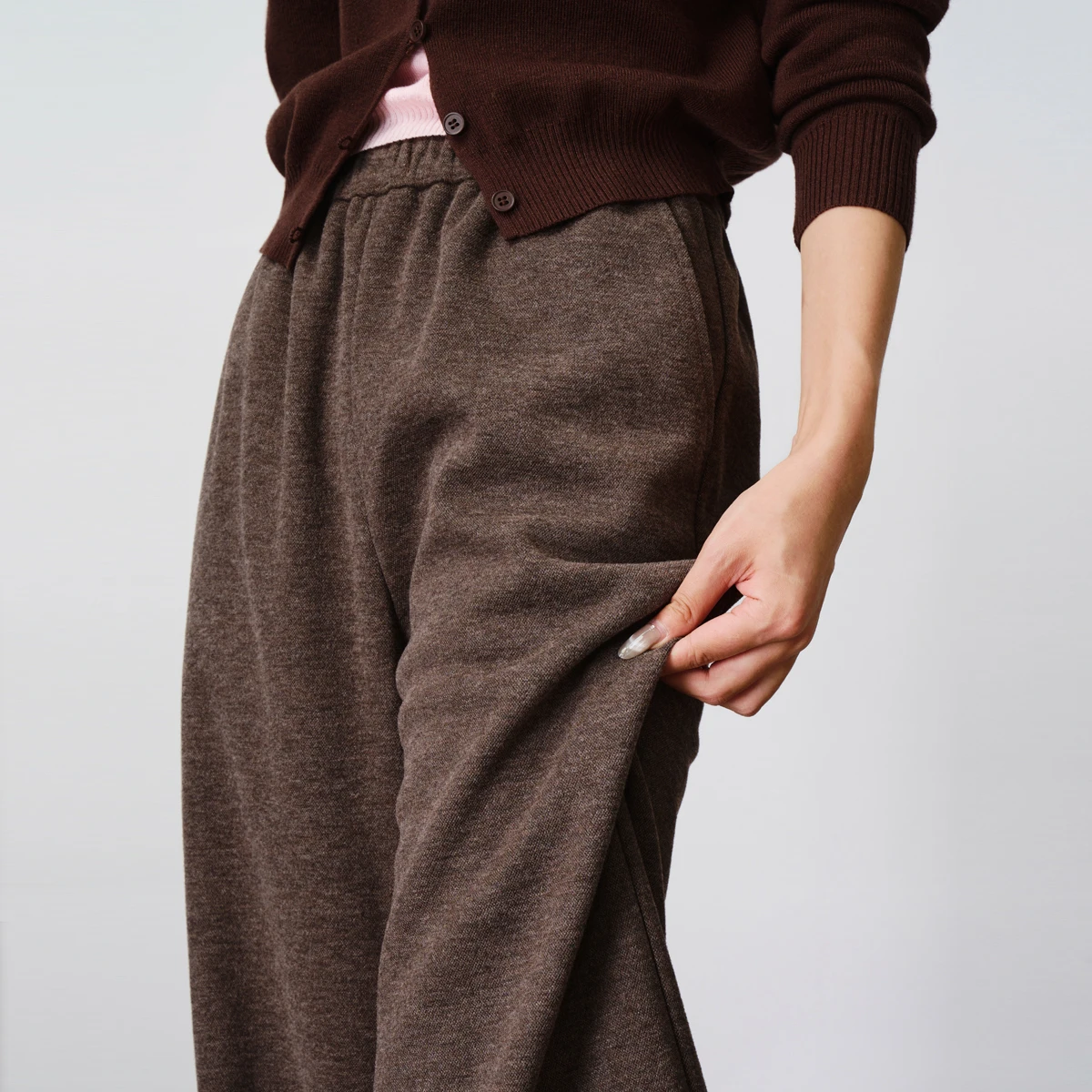 OLrain Autumn Casual Pants for Woman 2025 New in Loose Wide Leg Pant Solid Knitted Straight Trousers Female Clothing O57QK001398